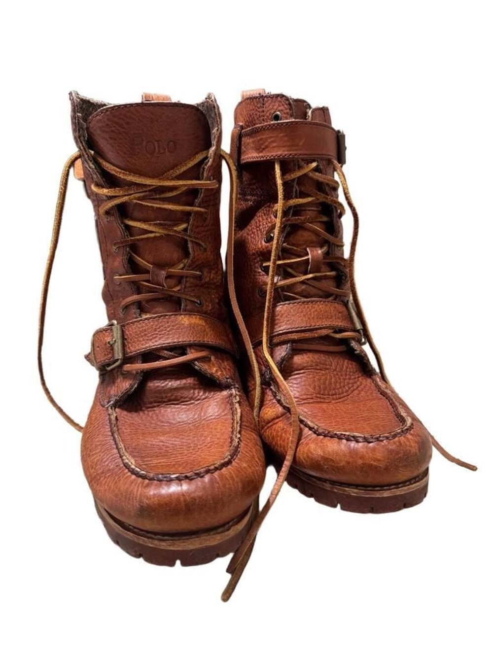 Polo Ralph Lauren Ranger Brown Leather Moc Toe Buckle Boots Sz 11